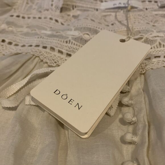 Doen Women's Anneth Puffed Sleeves Laced Square Neckline Blouse Tunic Sz XXS NWT - Picture 2 of 11